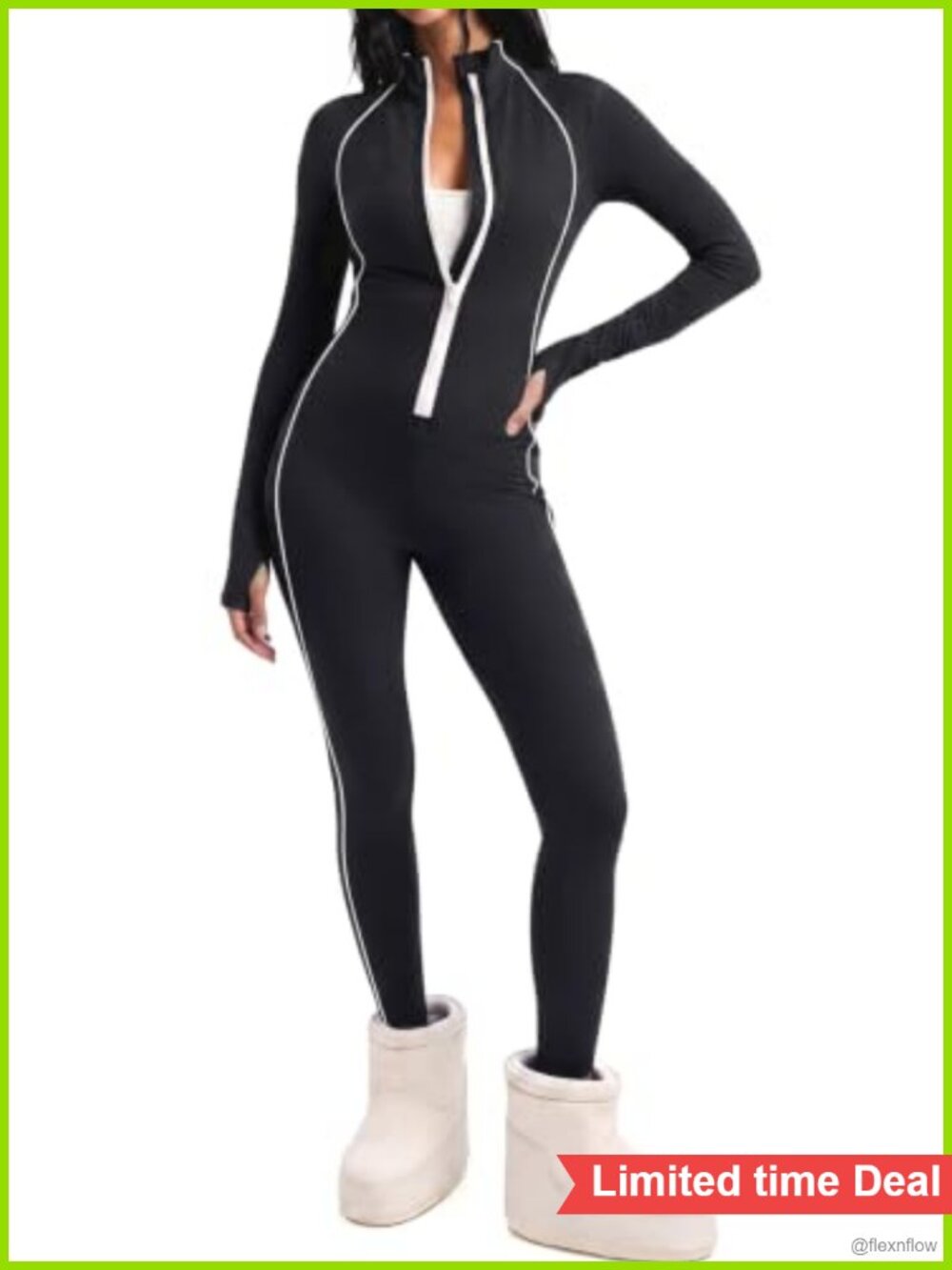Fisoew Womens Long Sleeve Zip Up Bodycon Workout Jumpsuit Yoga Ski Romper